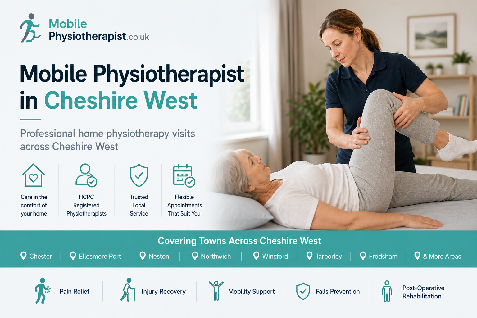 Mobile physiotherapist providing home physiotherapy visits across Cheshire West