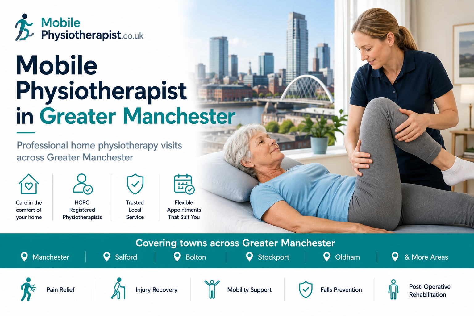 Mobile physiotherapist providing home physiotherapy visits across Greater Manchester