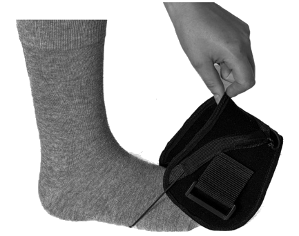 Foot being placed through the OrthoPed splint cord loop