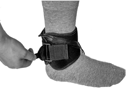 OrthoPed neoprene ankle strap being fastened